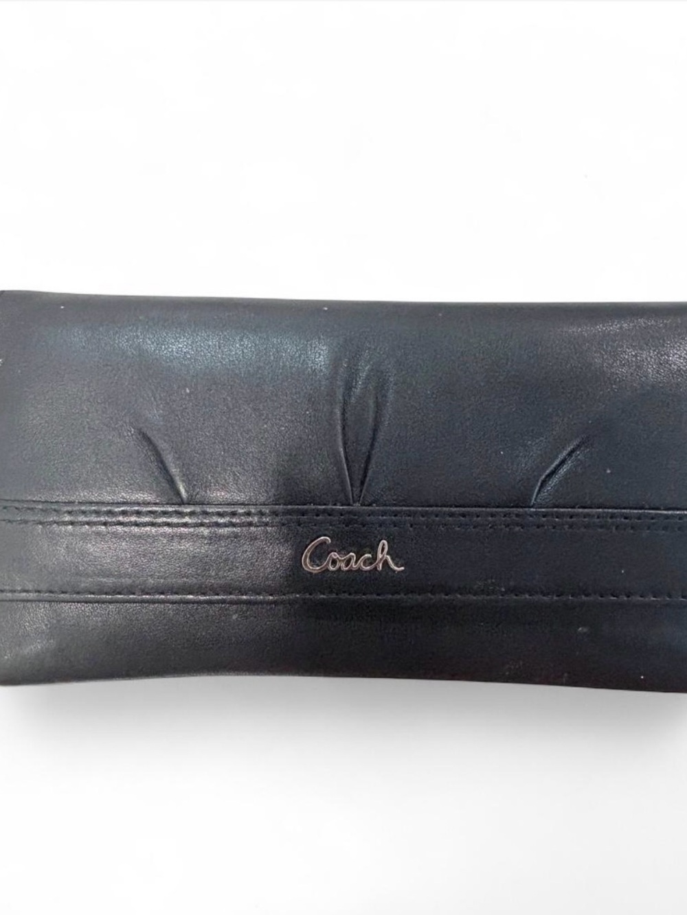 Coach Black Leather Continental Wallet with Script Logo